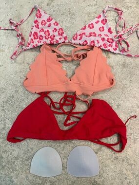 Bundle of Mixed Bikini Tops - Pink Leopard, Peach, Red